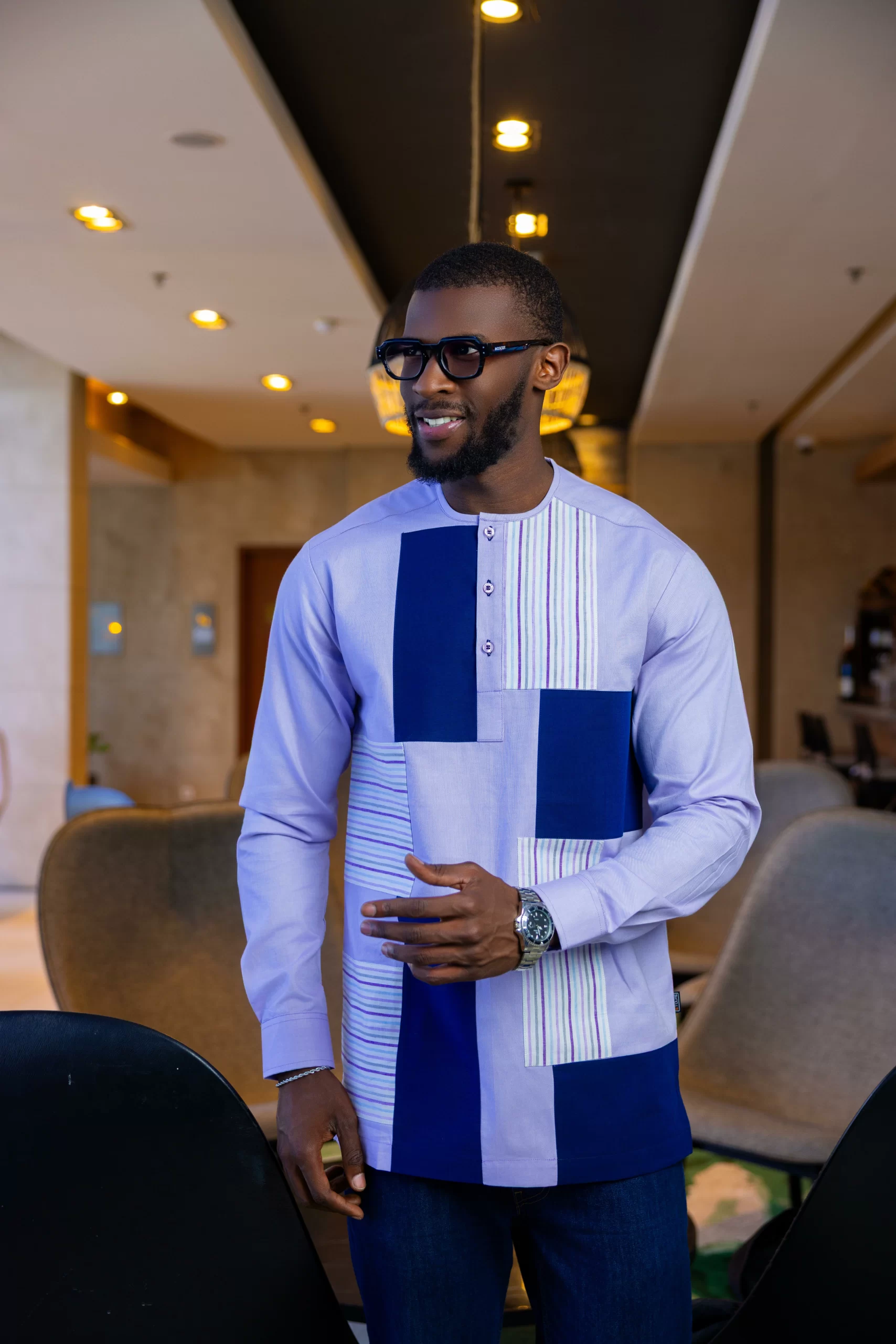 Chemise Bleu Ciel Bandes à Rayures et Bleu Marine — Collection Essence