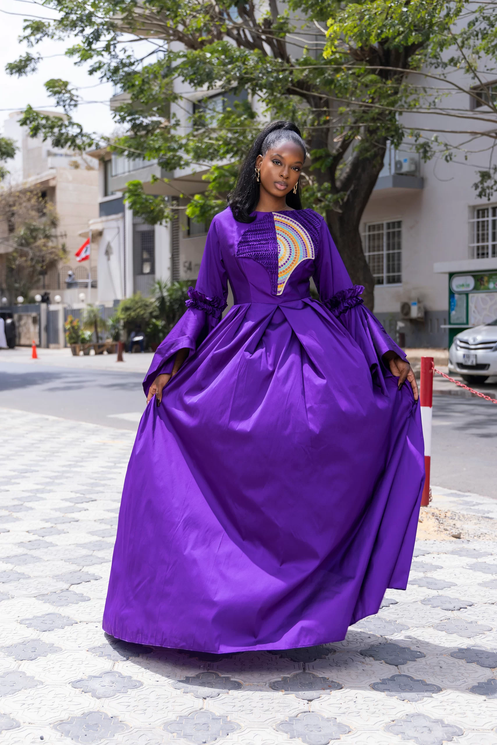 Robe Longue Violet - Empiècement Brodé Deux Tons – Image 4
