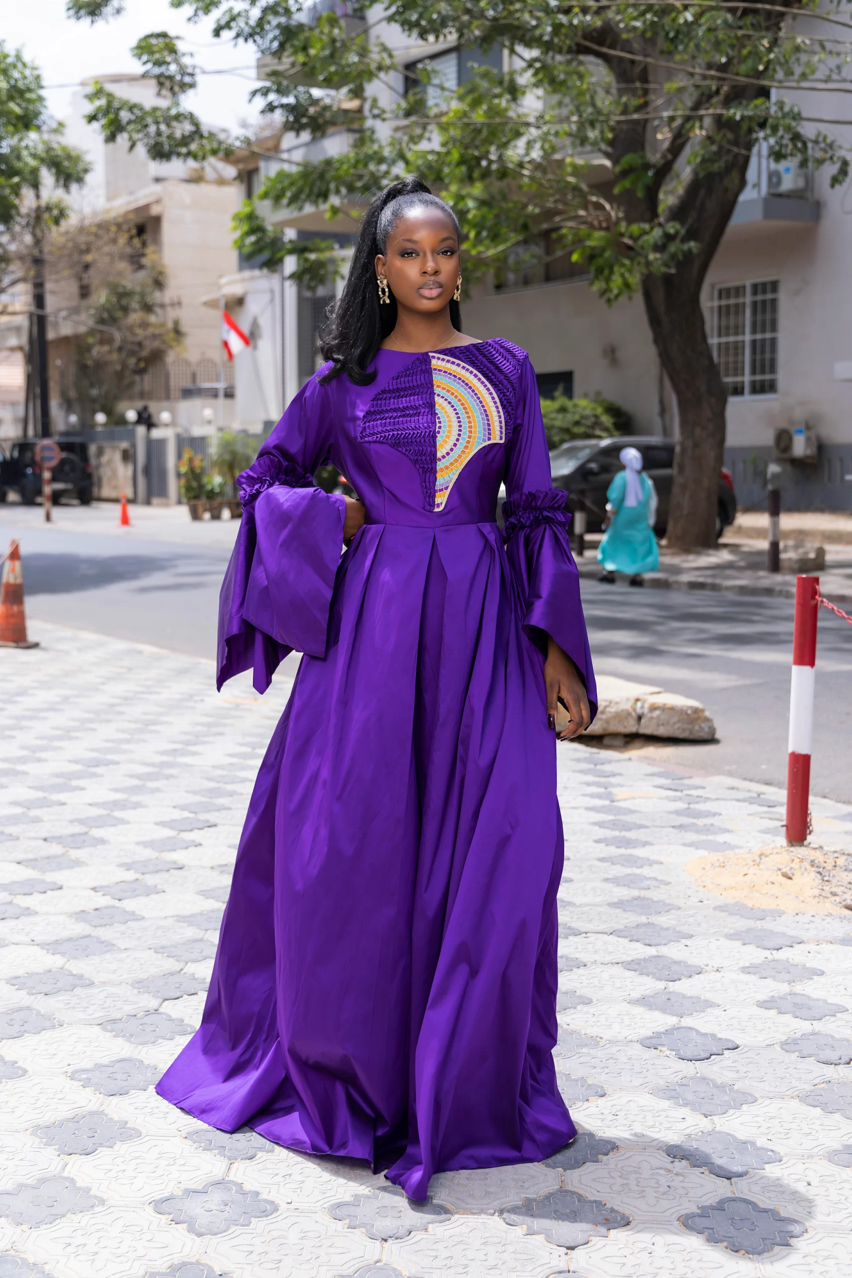 Robe Longue Violet - Empiècement Brodé Deux Tons – Image 5