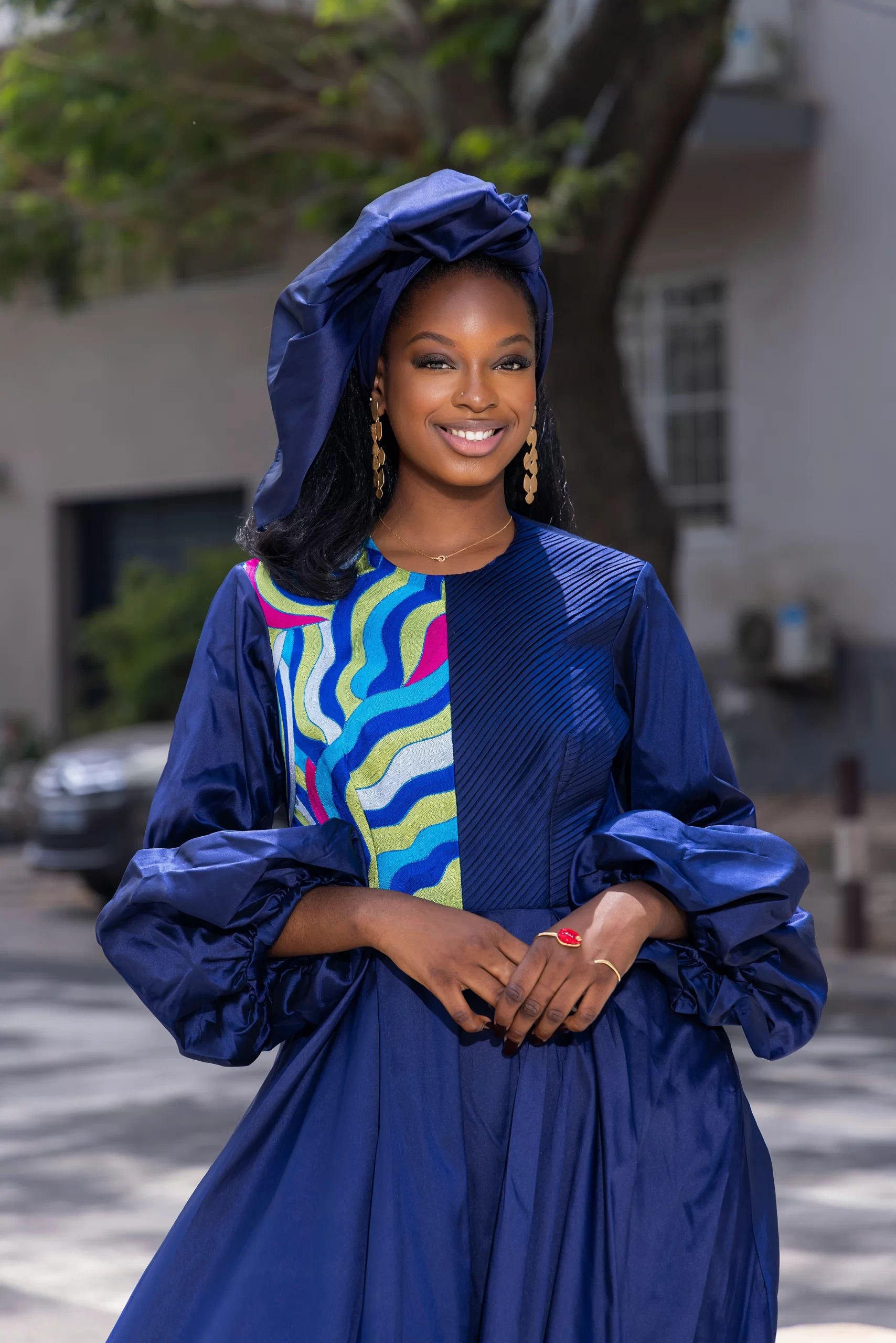 Robe Longue Bleu marine - Buste Brodé en Deux Tons – Image 4