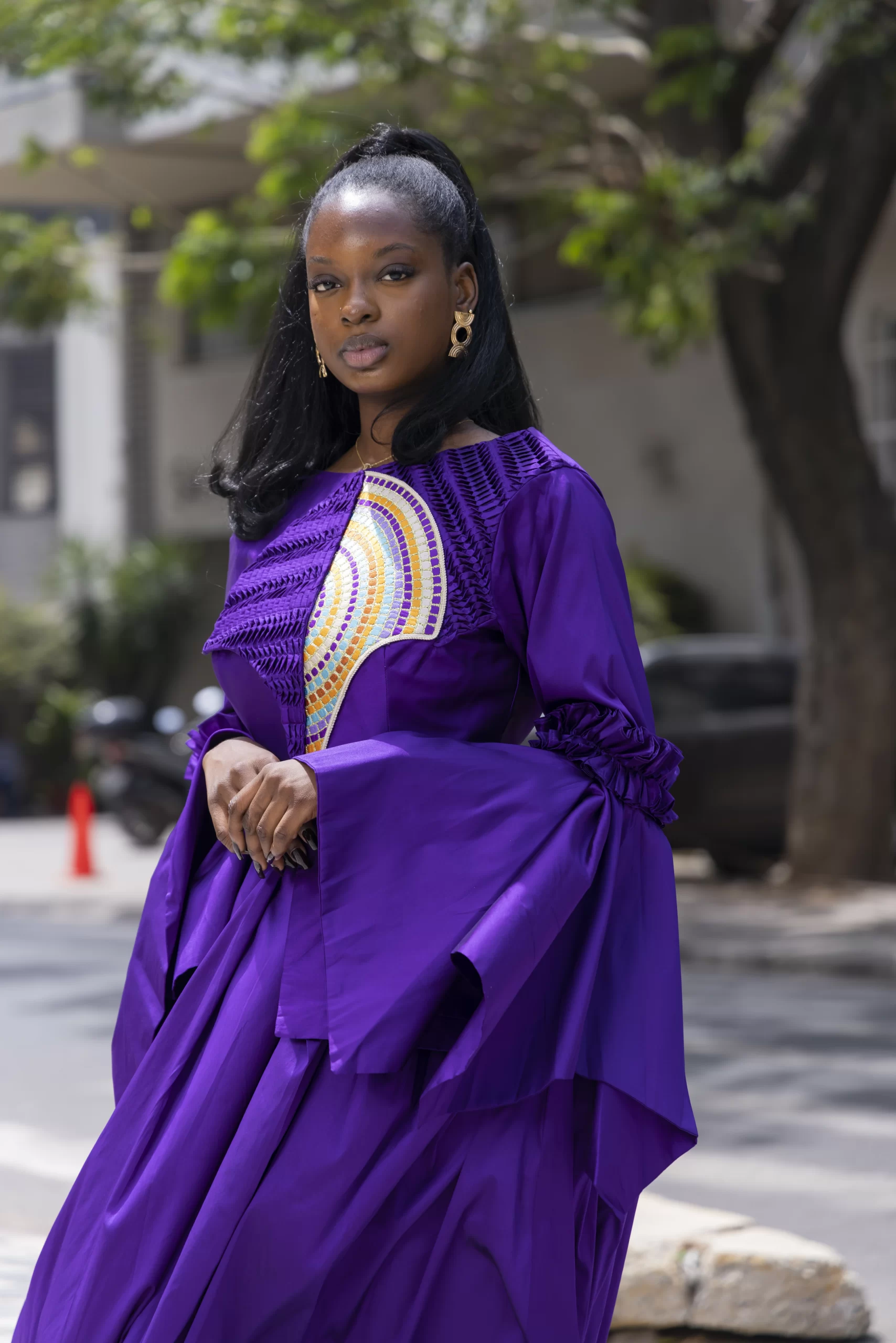 Robe Longue Violet - Empiècement Brodé Deux Tons – Image 6