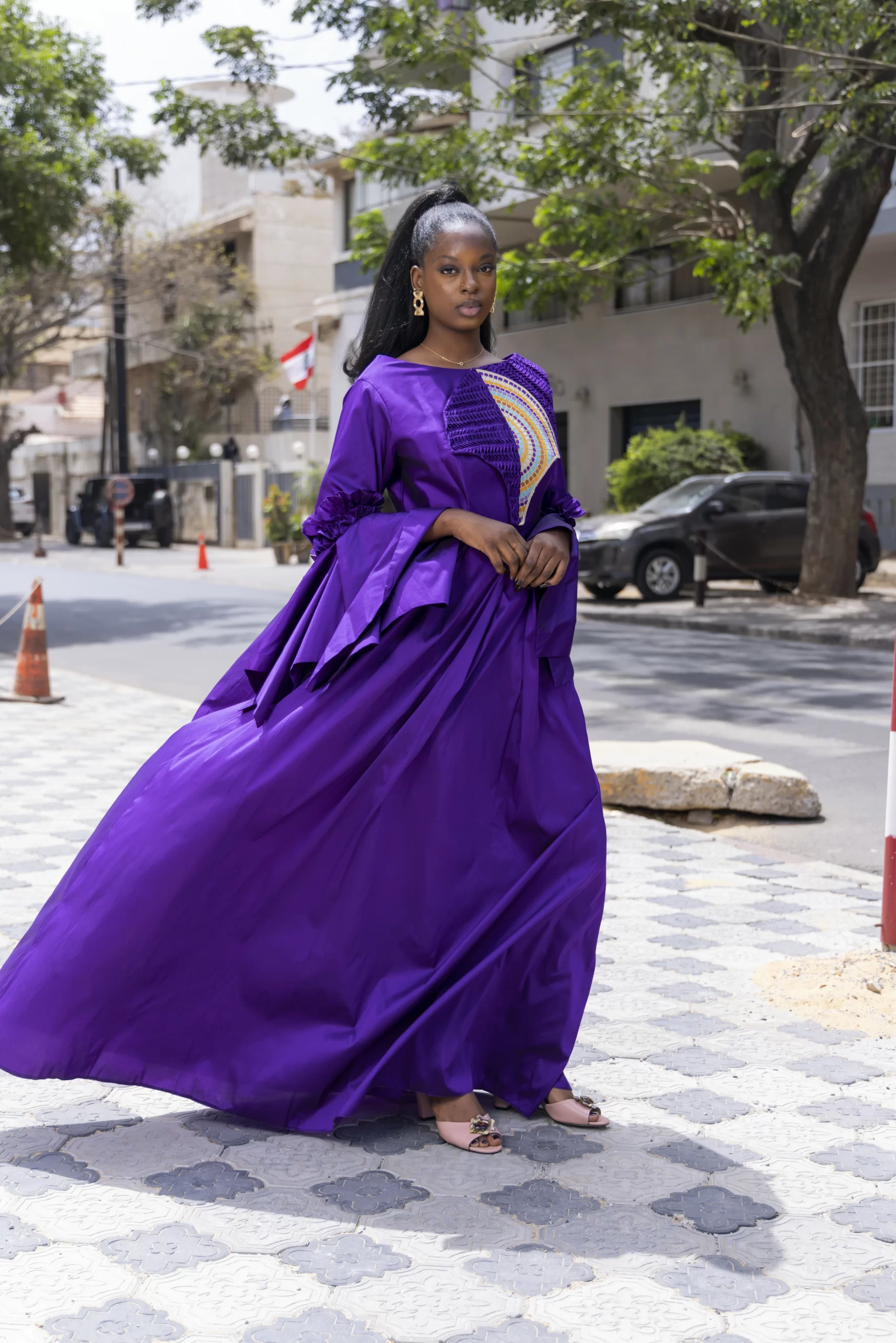 Robe Longue Violet - Empiècement Brodé Deux Tons – Image 8