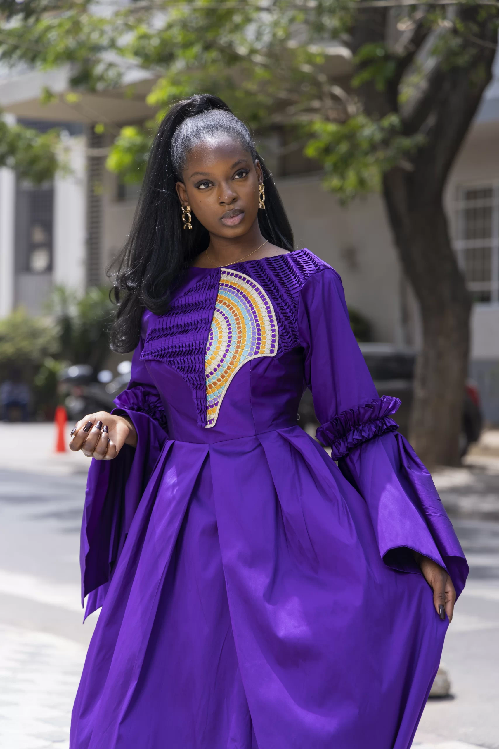 Robe Longue Violet - Empiècement Brodé Deux Tons – Image 7