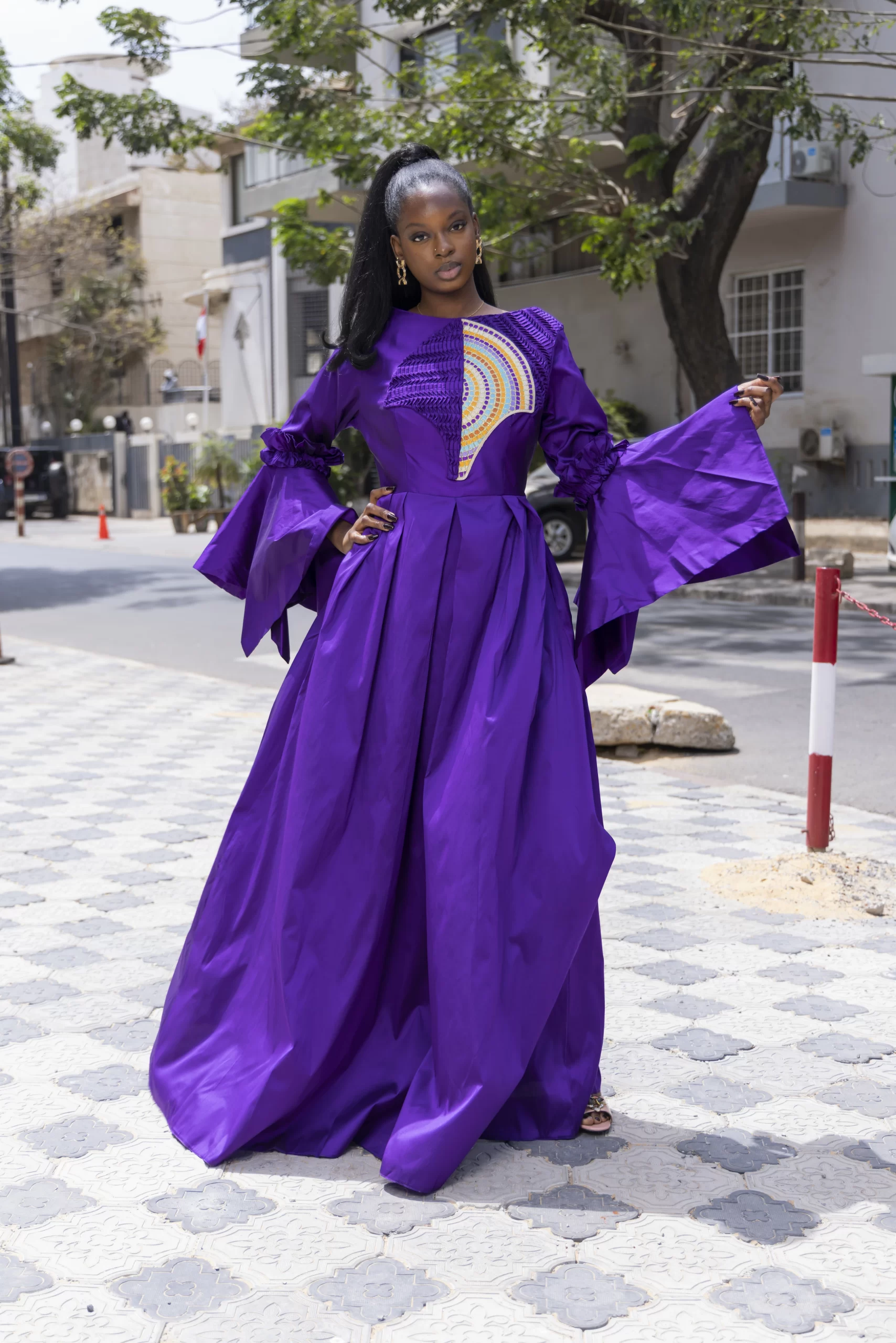 Robe Longue Violet - Empiècement Brodé Deux Tons – Image 9