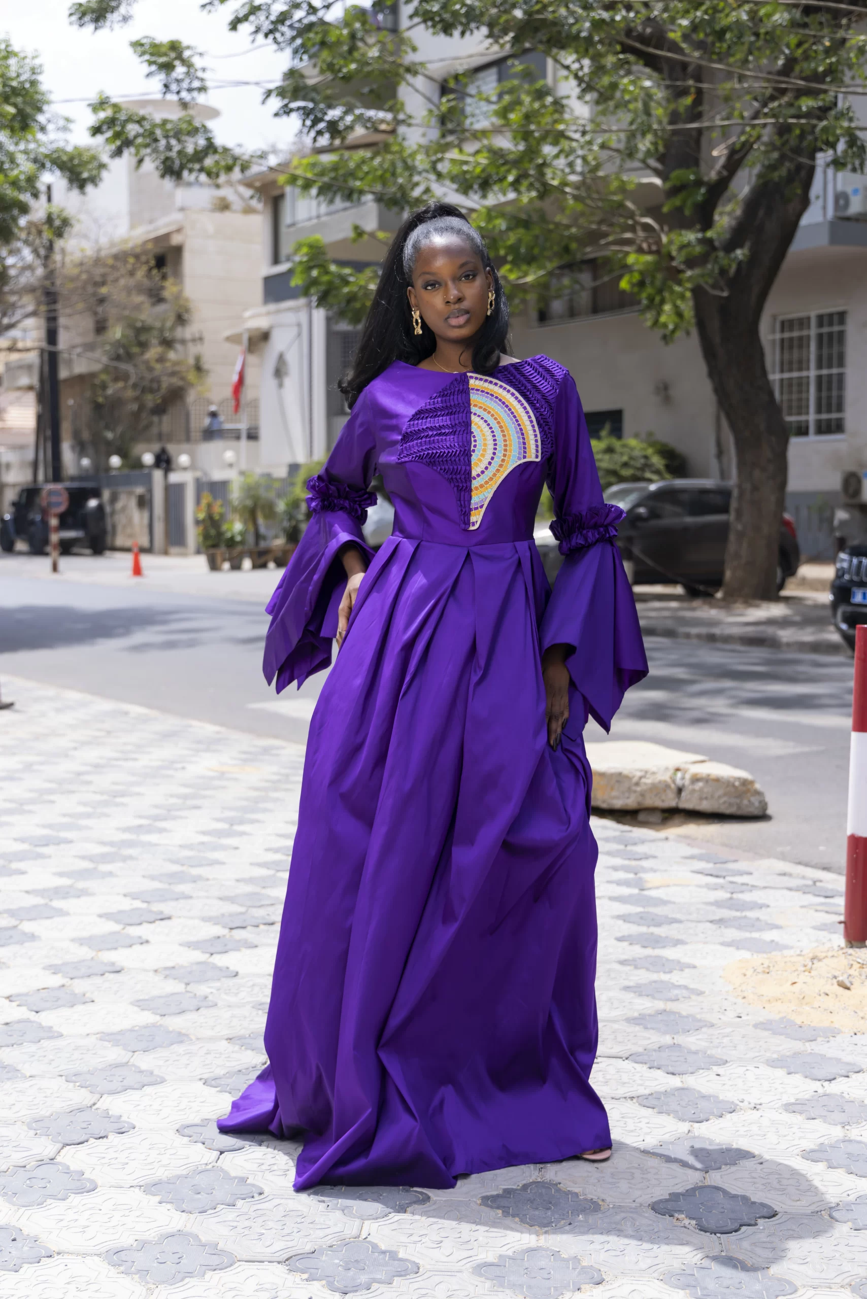 Robe Longue Violet - Empiècement Brodé Deux Tons – Image 10