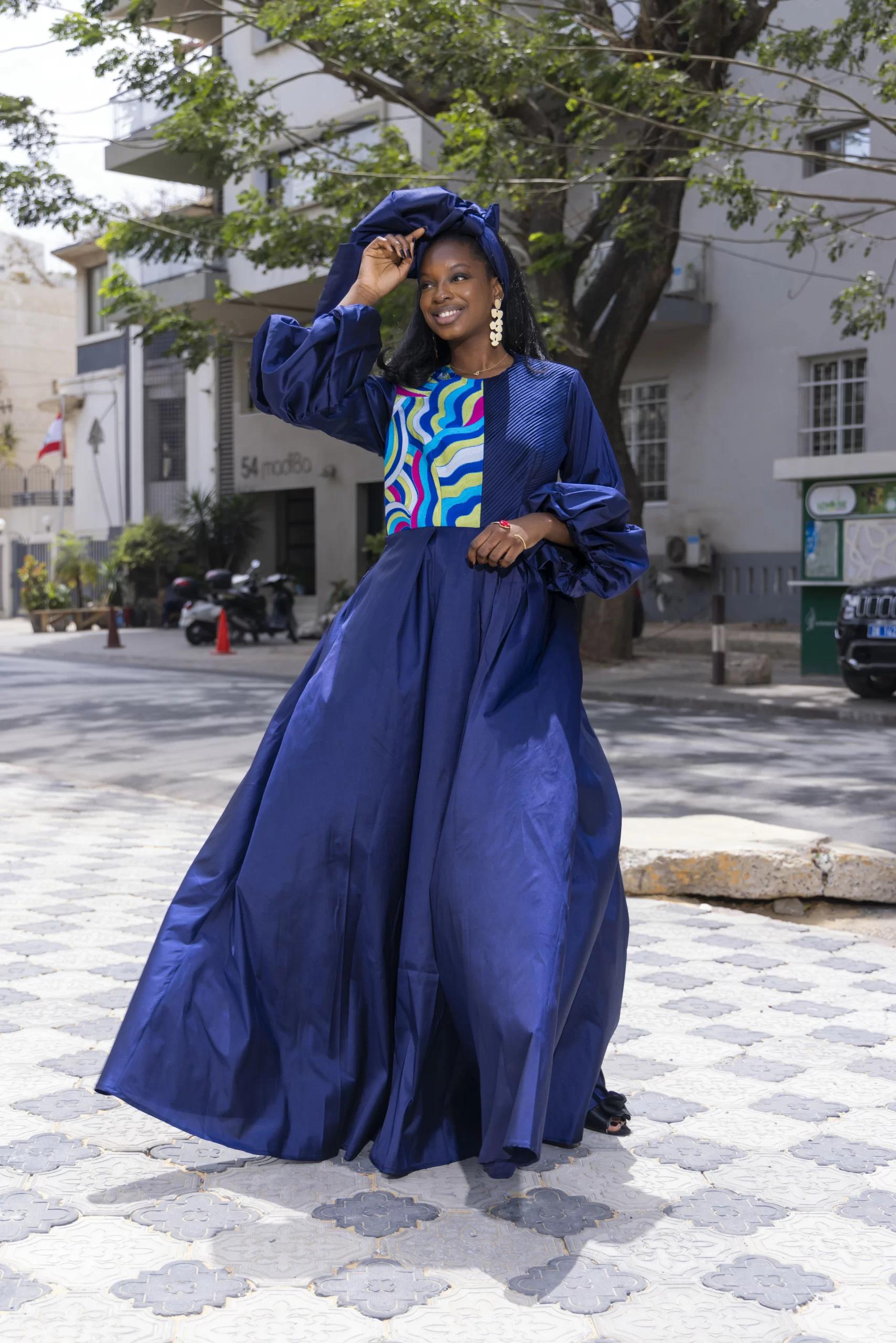 Robe Longue Bleu marine - Buste Brodé en Deux Tons – Image 8