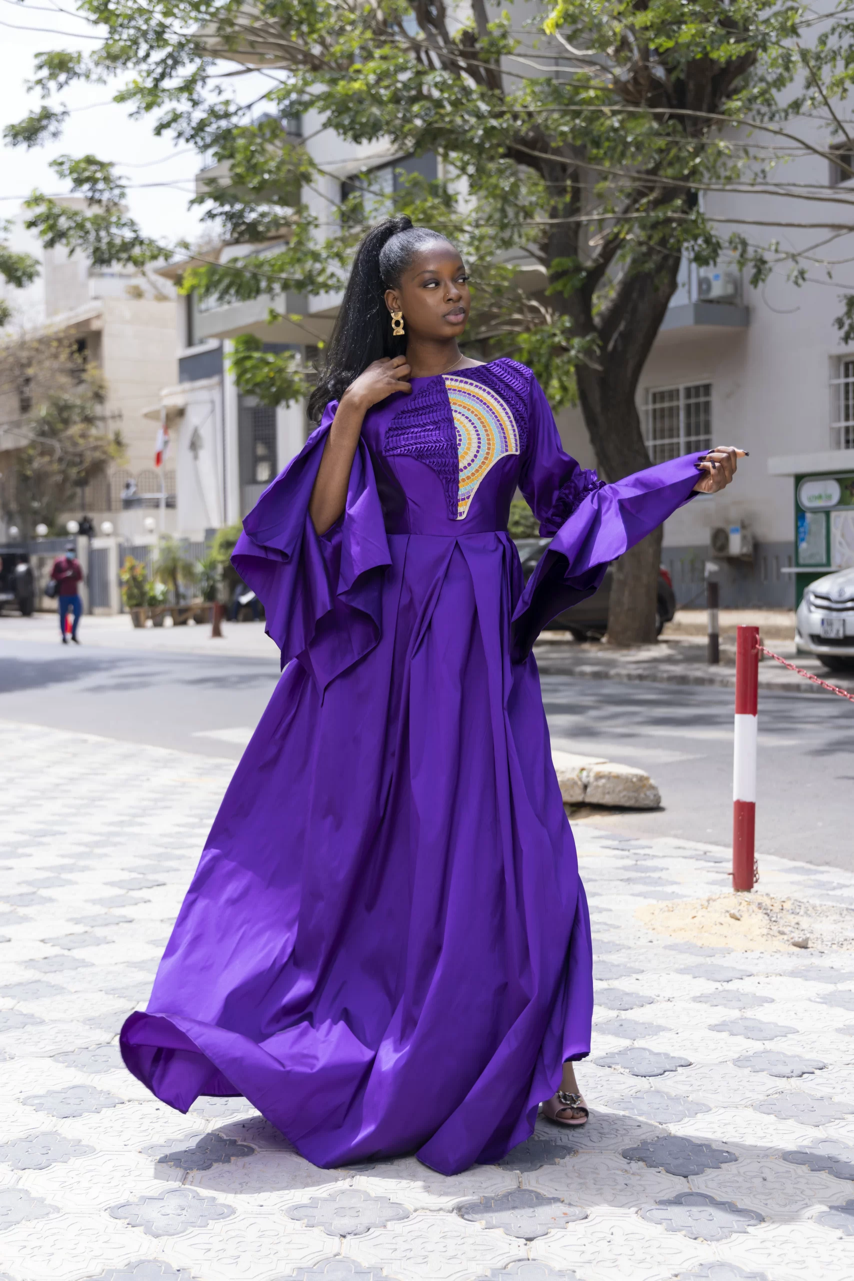 Robe Longue Violet - Empiècement Brodé Deux Tons – Image 11